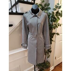 Elie Tahari Womens White Check Polyester Belted Lagoon Trench Coat Jacket Medium
